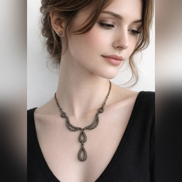Vintage Jewelry - Vintage Marcasite And Sterling Y drop Necklace